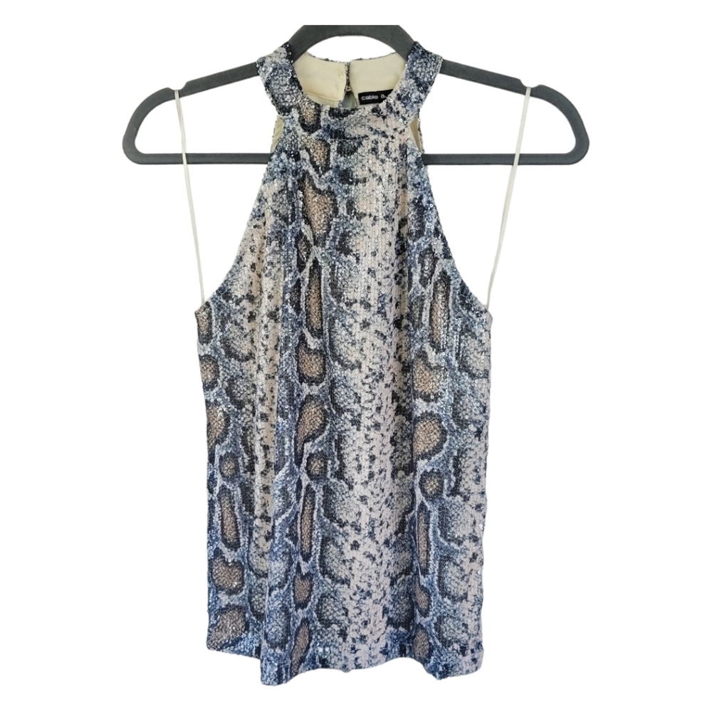 Cable & Gauge Blue and Brown Snake Print Halter Top